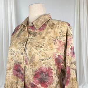 Chico's Design Floral Iridescent Button Down Shirt Women's Size 3‎ (XL) Fairy